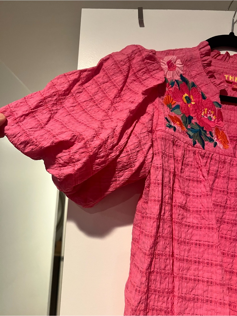 THML Hot Pink Floral Embroidered Puff-Sleeve Tunic - Picture 2 of 4